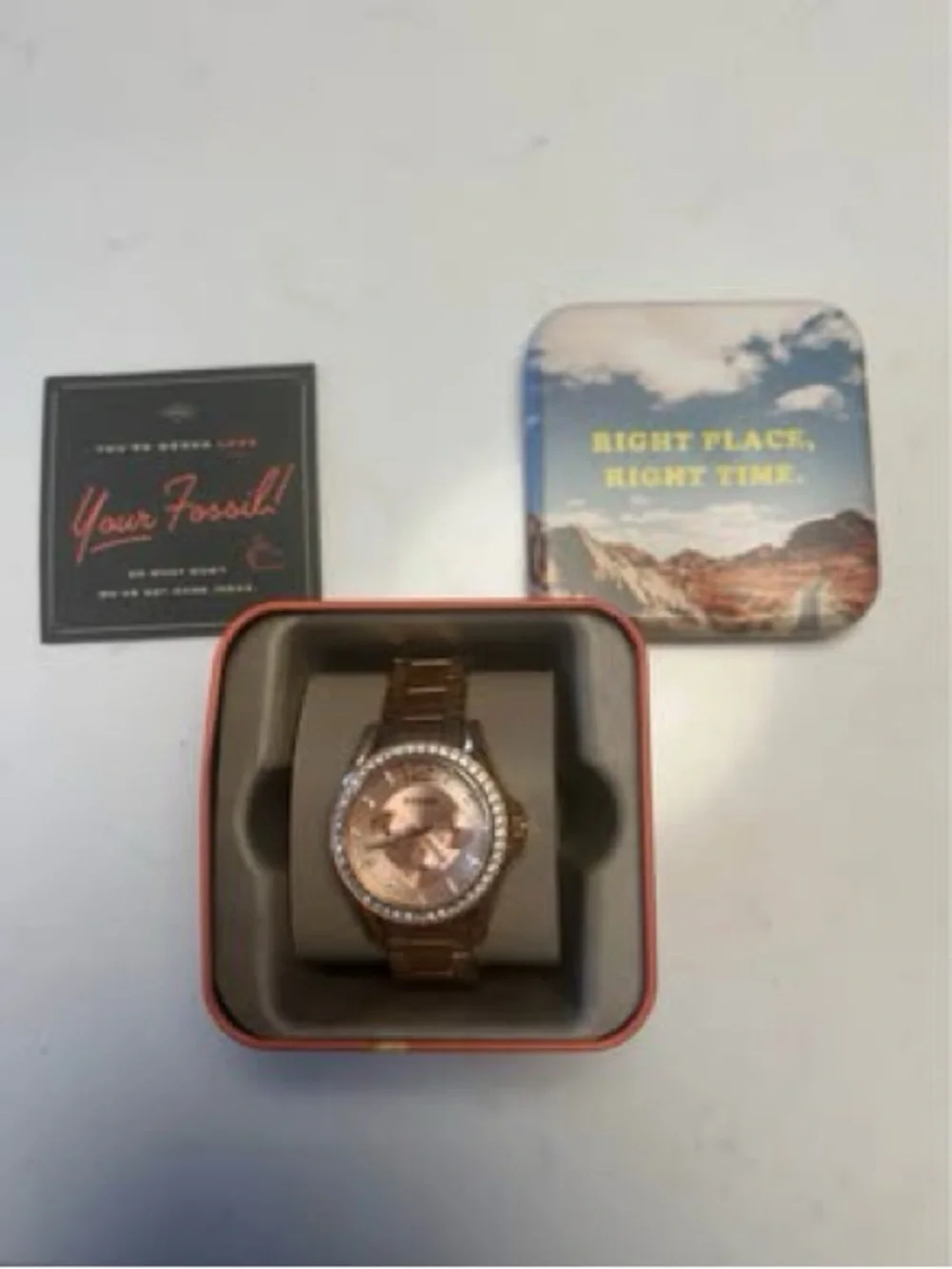 Fossil Rose Gold Tone Crystal Bezel Women's Watch